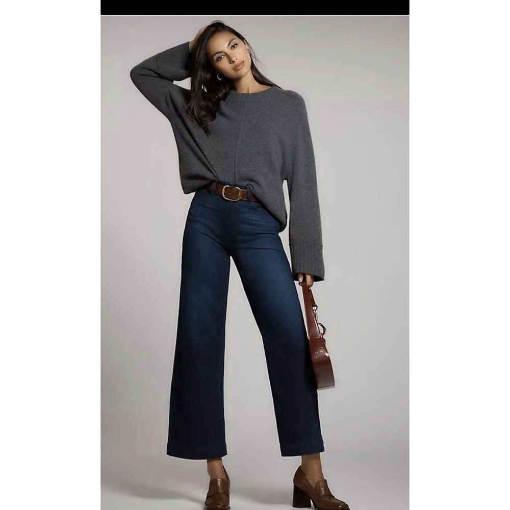 PAIGE Anessa High Rise Cropped Wide Leg Jeans Size 31x25 Size 10 Dark Wash